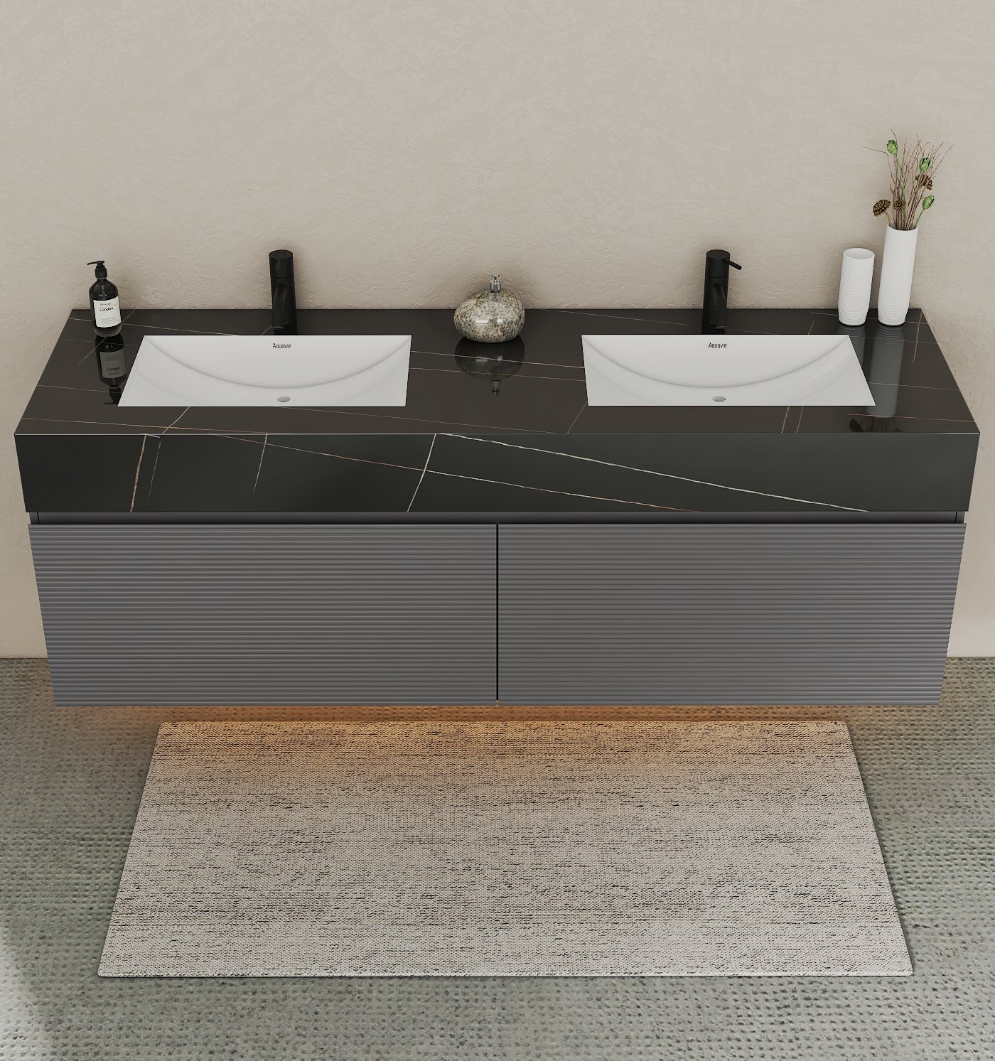 71'' Stone Top with Dark Gray Engineered Wood Floating Bathroom Vanity - Vanity71" x 22.5" NeoNova Decor