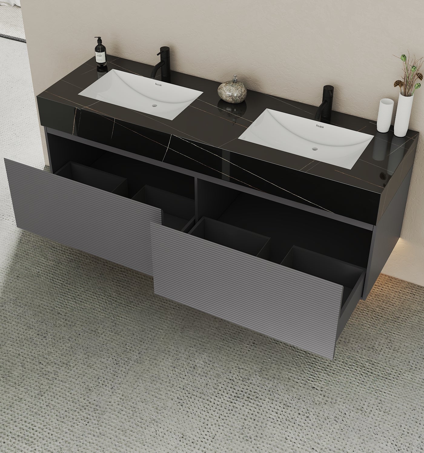 71'' Stone Top with Dark Gray Engineered Wood Floating Bathroom Vanity - Vanity71" x 22.5" NeoNova Decor