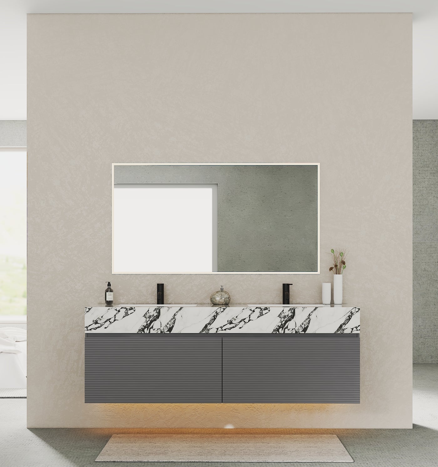 71'' Stone Top with Dark Gray Engineered Wood Floating Bathroom Vanity - Vanity71" x 22.5" NeoNova Decor