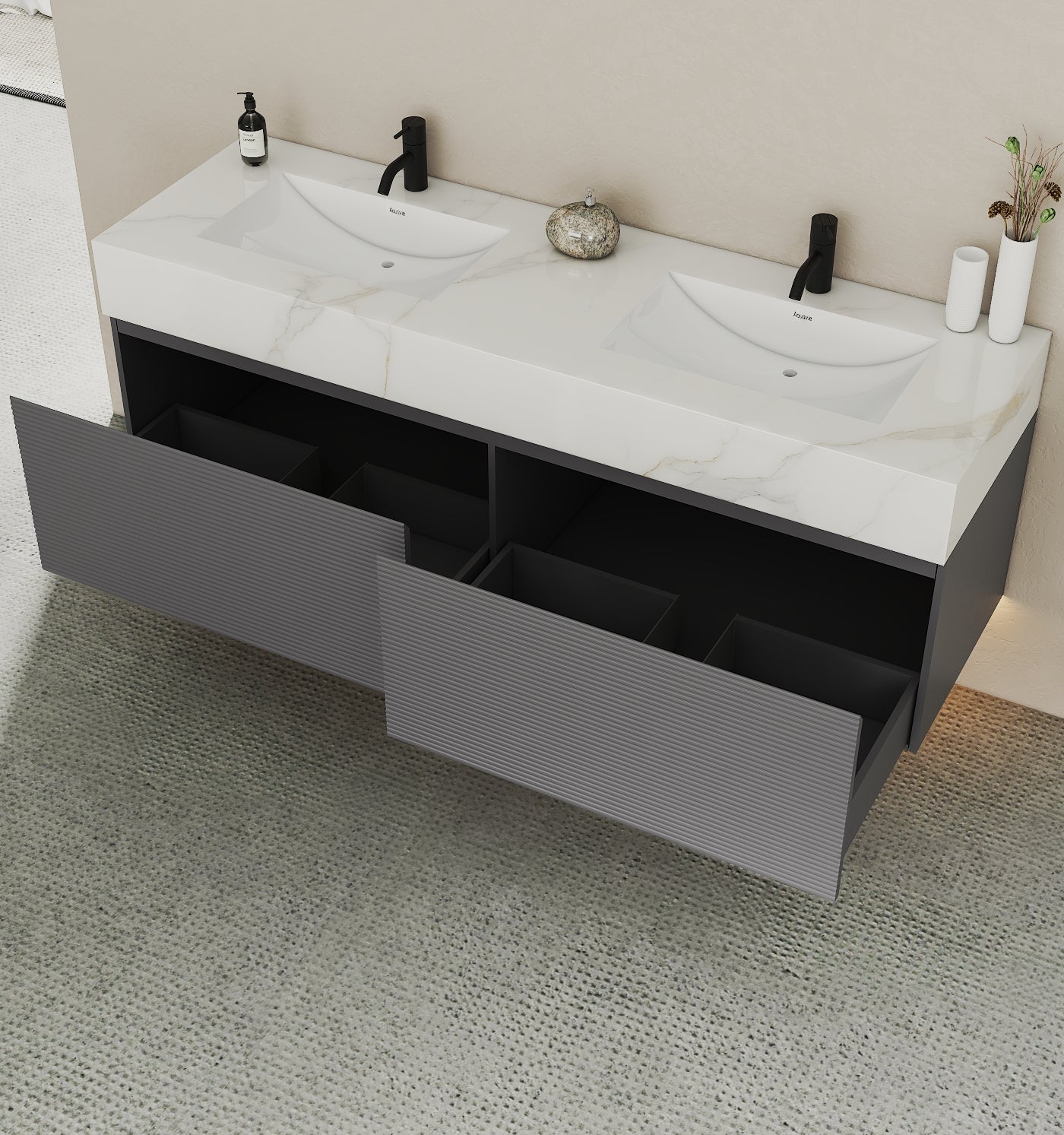 71'' Stone Top with Dark Gray Engineered Wood Floating Bathroom Vanity - Vanity71" x 22.5" NeoNova Decor