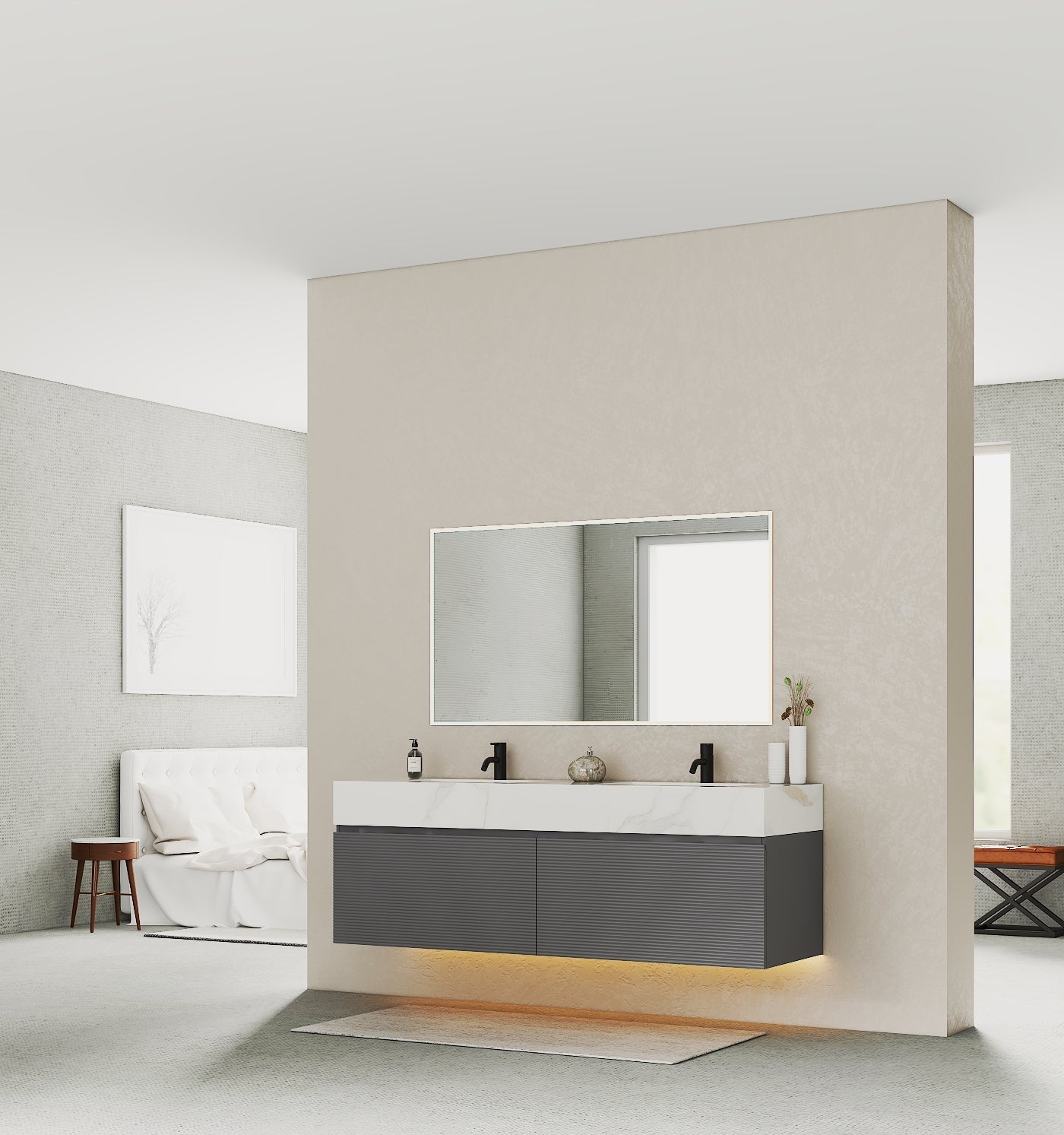 71'' Stone Top with Dark Gray Engineered Wood Floating Bathroom Vanity - Vanity71" x 22.5" NeoNova Decor