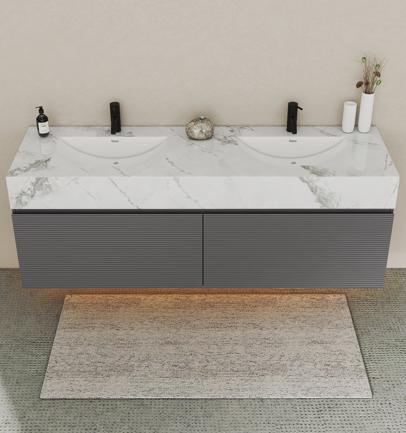 71'' Stone Top with Dark Gray Engineered Wood Floating Bathroom Vanity - Vanity71" x 22.5" NeoNova Decor