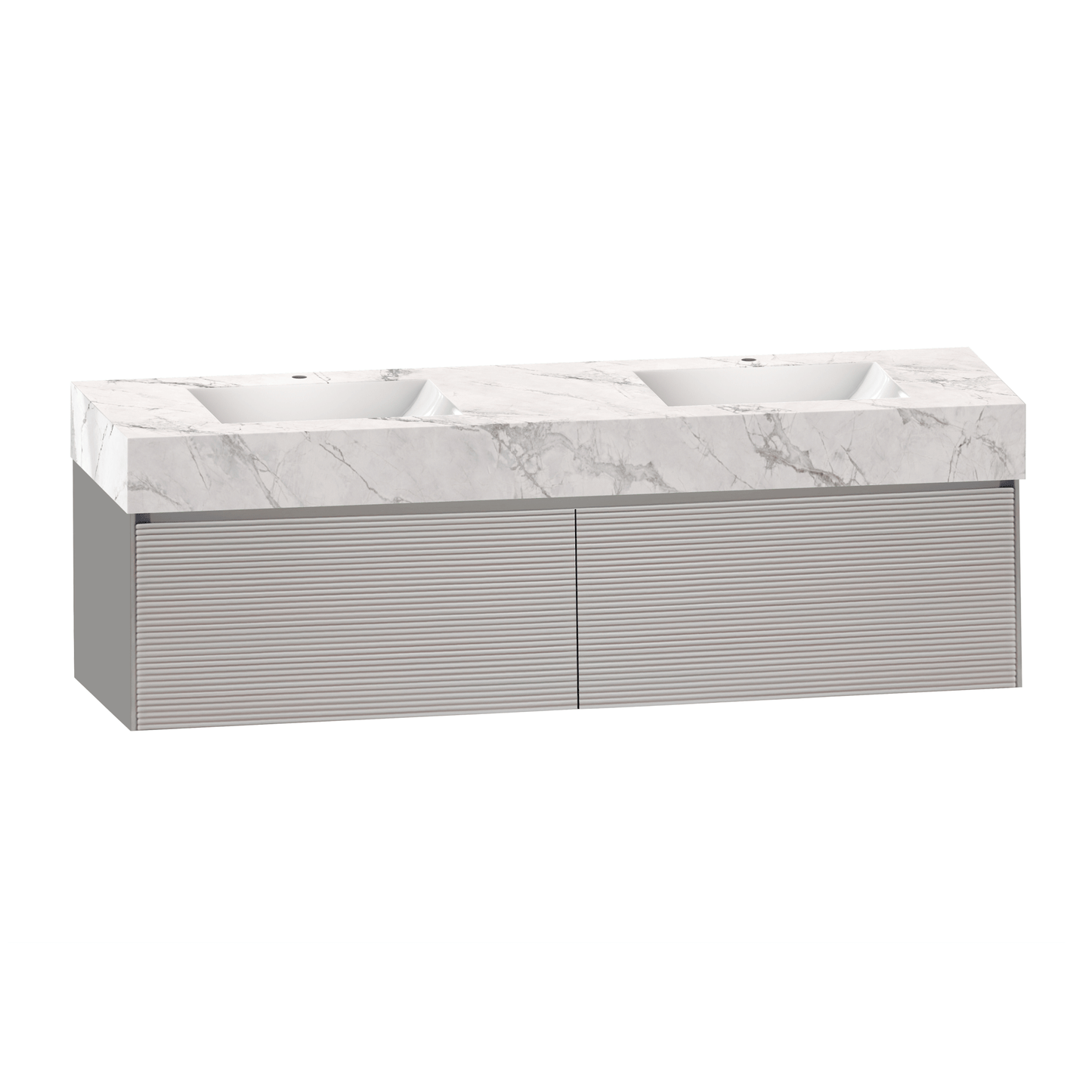 Close-up of Blum soft close hinge on 71 inch floating double sink vanity