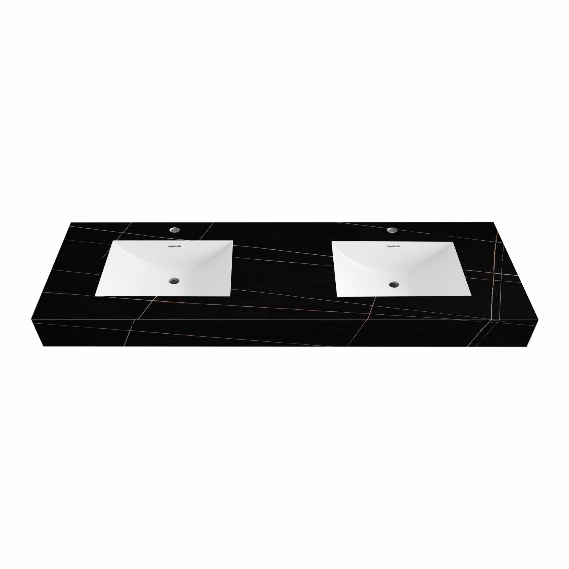 71"/60" Double sink sintered Stone Vanity Top - Various Colors - Black Marquina Gold Veins NeoNova Decor