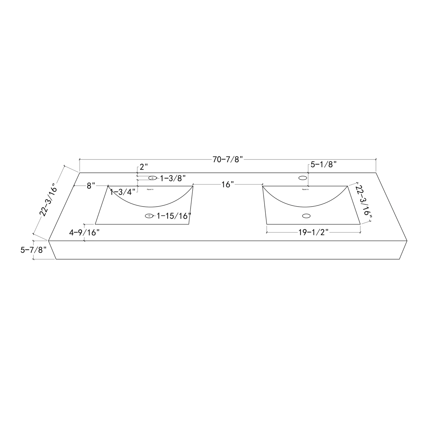 71"/60" Double sink sintered Stone Vanity Top - Various Colors - White Carrara NeoNova Decor