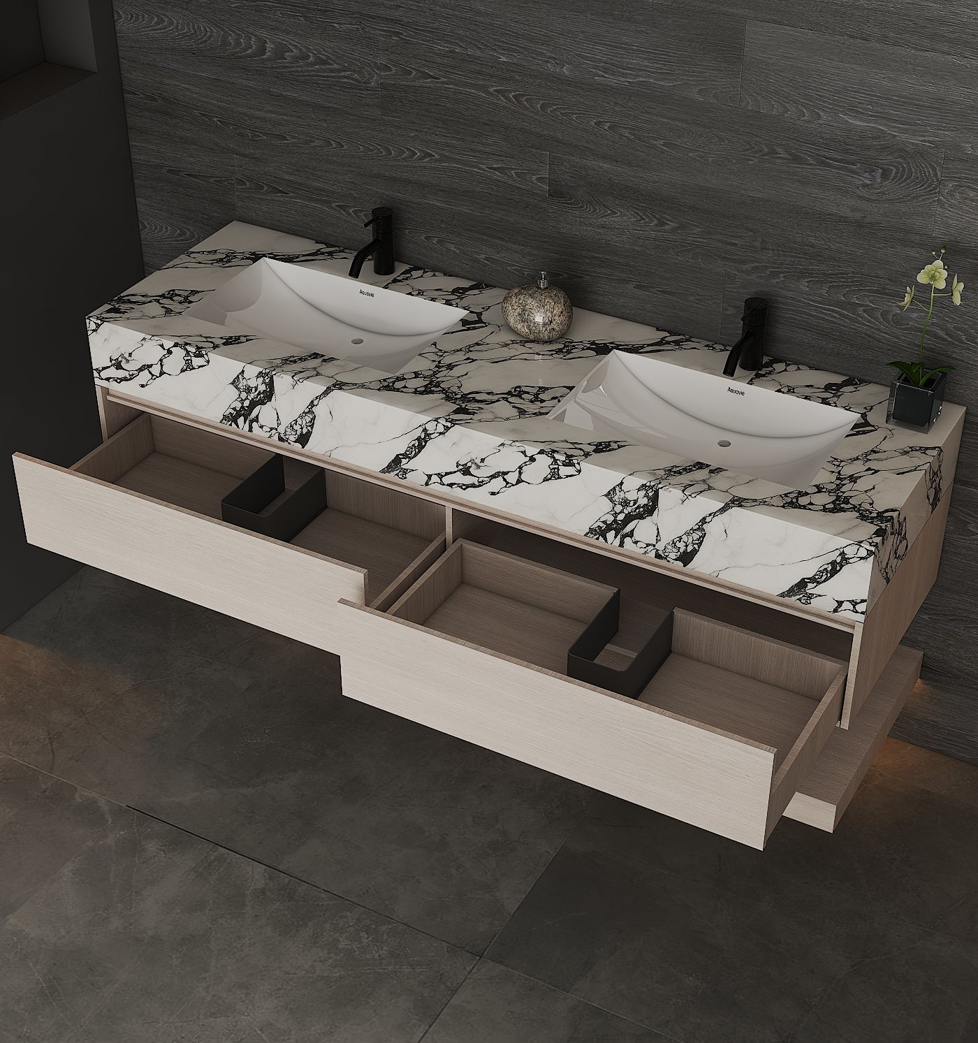 71'',60” Double Sink Stone Top with Hotel - Style Floating Bathroom Vanity - VanityAGHTQ NeoNova Decor