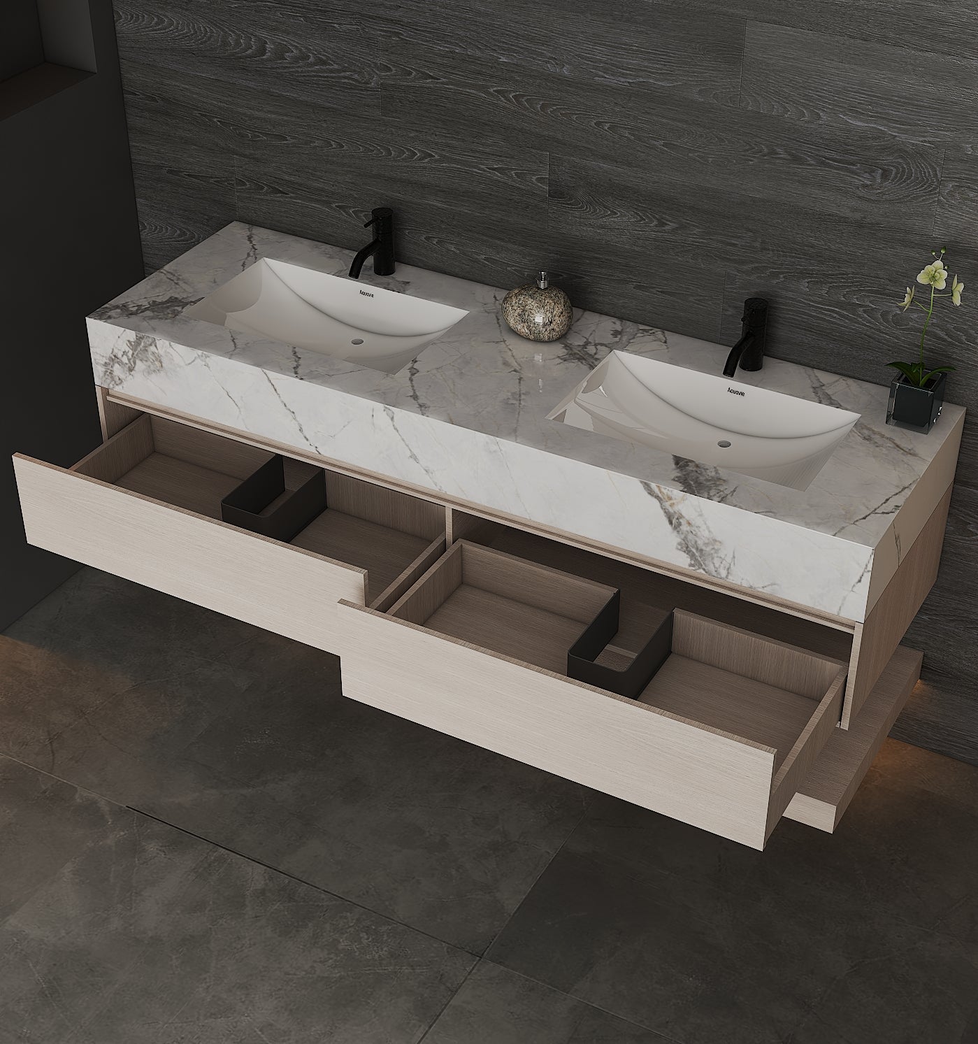 71'',60” Double Sink Stone Top with Hotel - Style Floating Bathroom Vanity - VanityAGHTQ NeoNova Decor