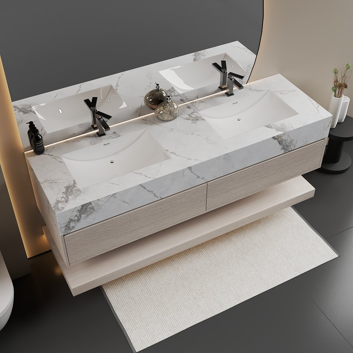 71'',60” Double Sink Stone Top with Hotel - Style Floating Bathroom Vanity - VanityAGHTQ NeoNova Decor