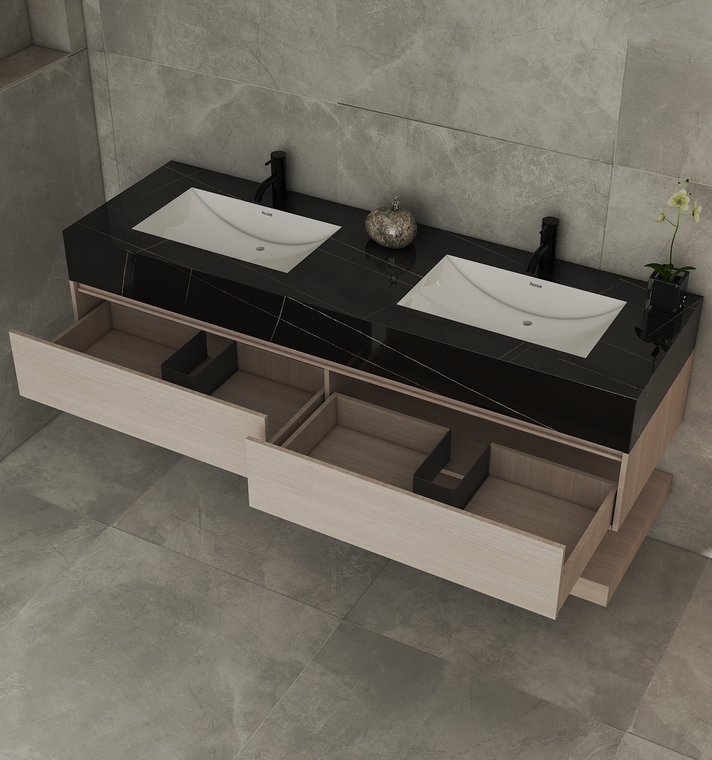 71'',60” Double Sink Stone Top with Hotel - Style Floating Bathroom Vanity - VanityAGHTQ NeoNova Decor