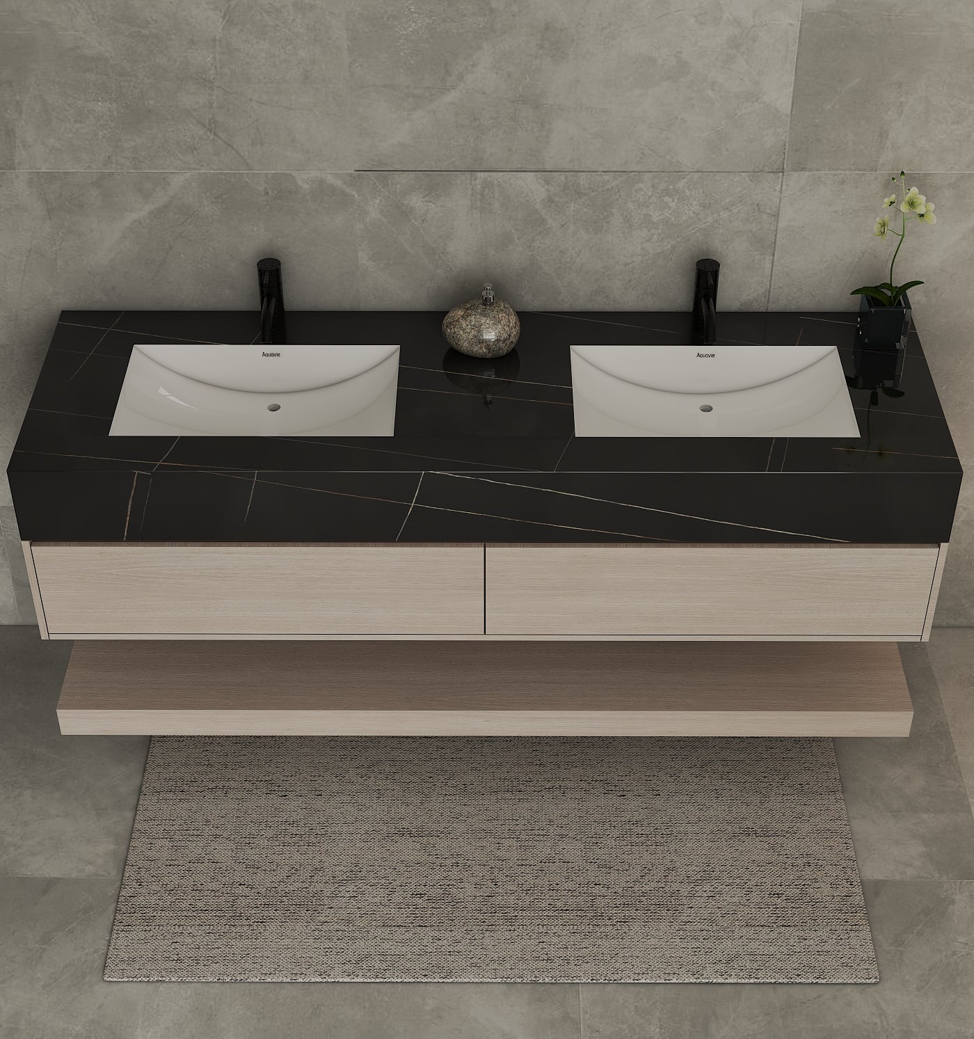 71'',60” Double Sink Stone Top with Hotel - Style Floating Bathroom Vanity - VanityAGHTQ NeoNova Decor
