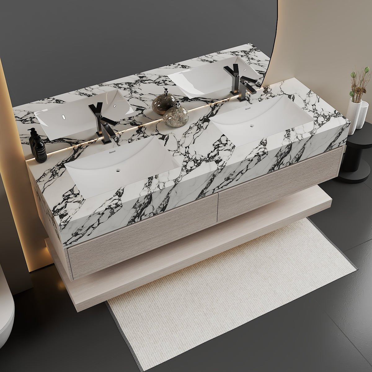 71'',60” Double Sink Stone Top with Hotel - Style Floating Bathroom Vanity - VanityAGHTQ NeoNova Decor