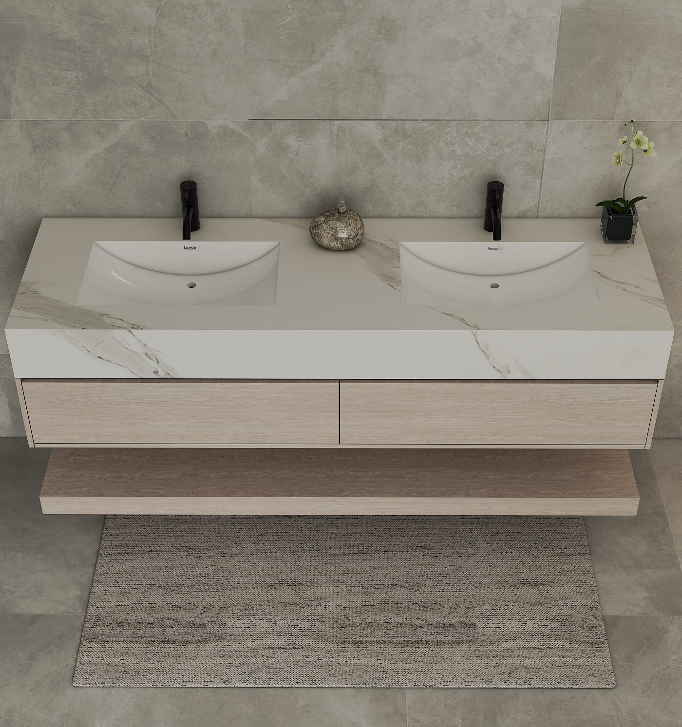 71'',60” Double Sink Stone Top with Hotel - Style Floating Bathroom Vanity - VanityAGHTQ NeoNova Decor