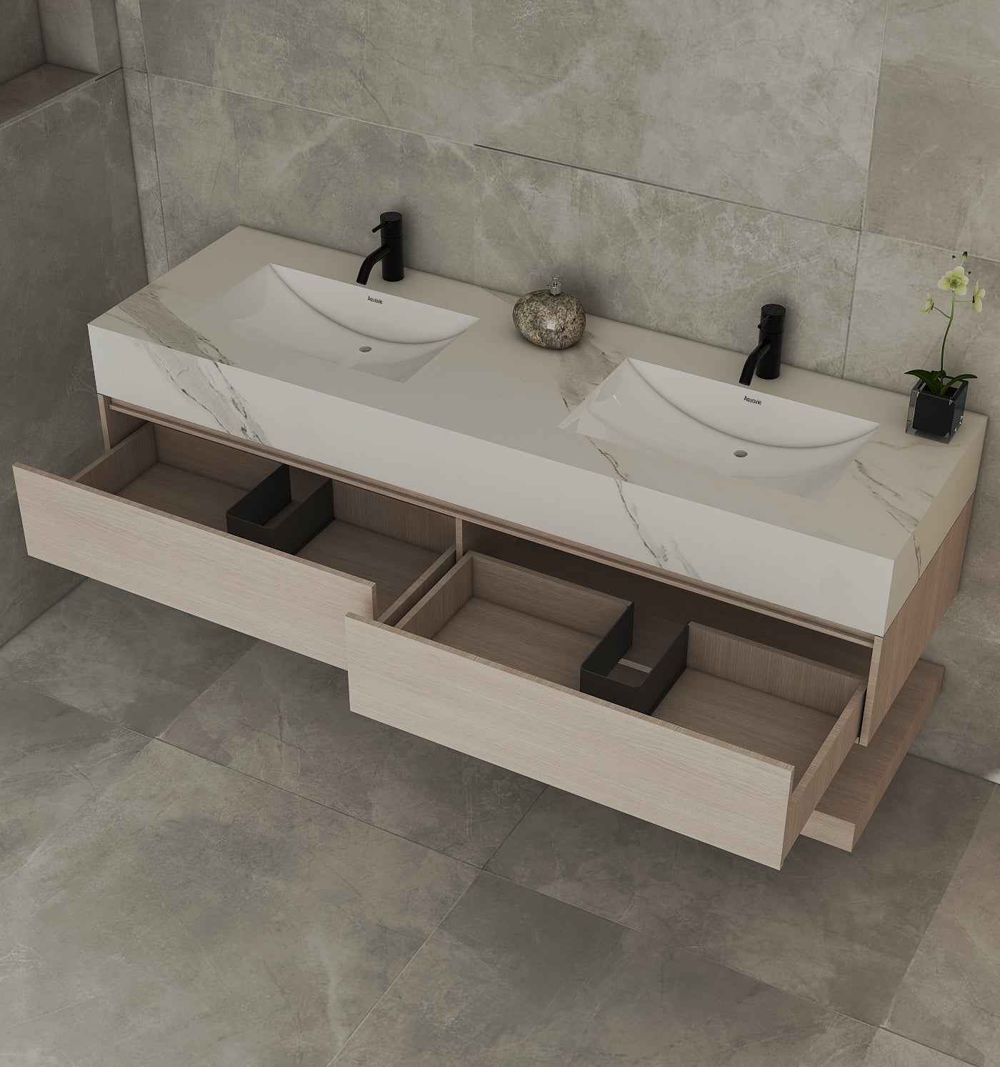71'',60” Double Sink Stone Top with Hotel - Style Floating Bathroom Vanity - VanityAGHTQ NeoNova Decor
