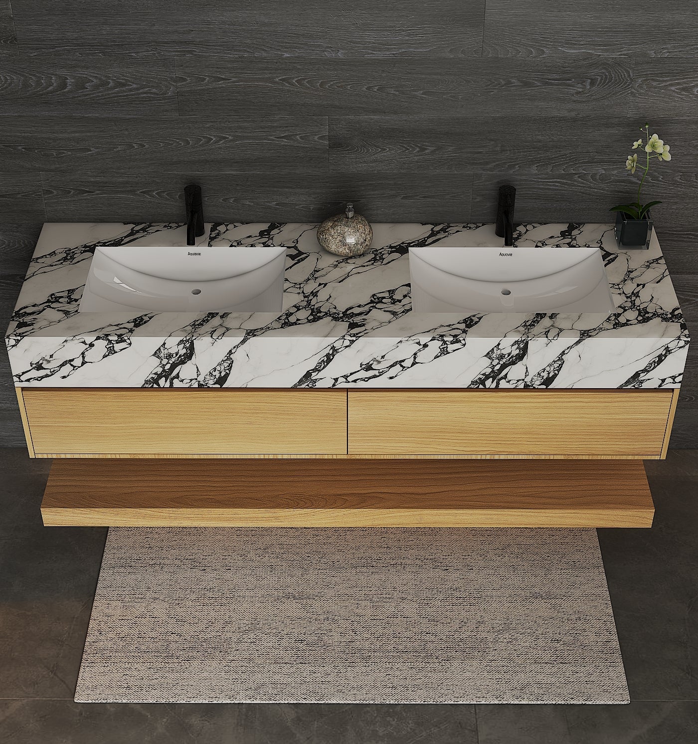 71'',60” Double Sink Stone Top with Hotel - Style Floating Bathroom Vanity - VanityHHT NeoNova Decor