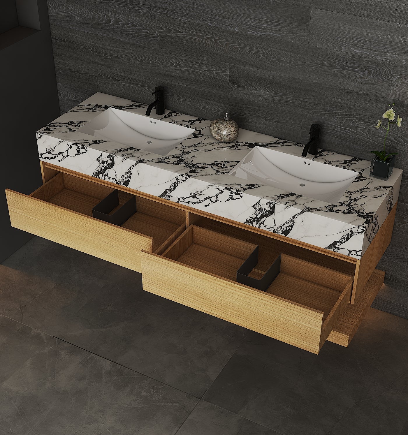 71'',60” Double Sink Stone Top with Hotel - Style Floating Bathroom Vanity - VanityHHT NeoNova Decor