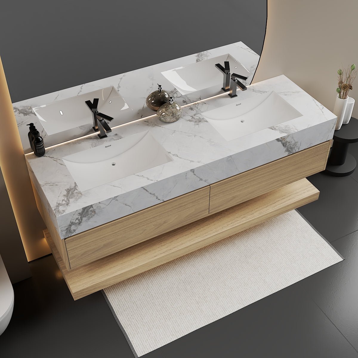 71'',60” Double Sink Stone Top with Hotel - Style Floating Bathroom Vanity - VanityHHT NeoNova Decor