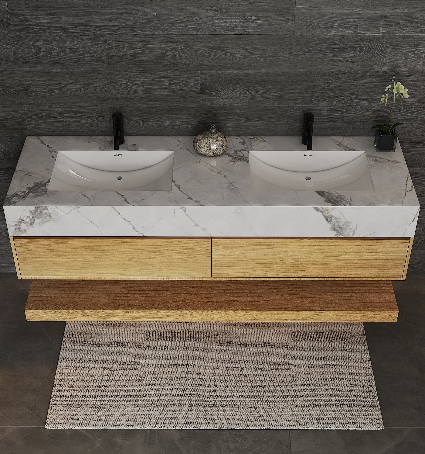 71'',60” Double Sink Stone Top with Hotel - Style Floating Bathroom Vanity - VanityHHT NeoNova Decor