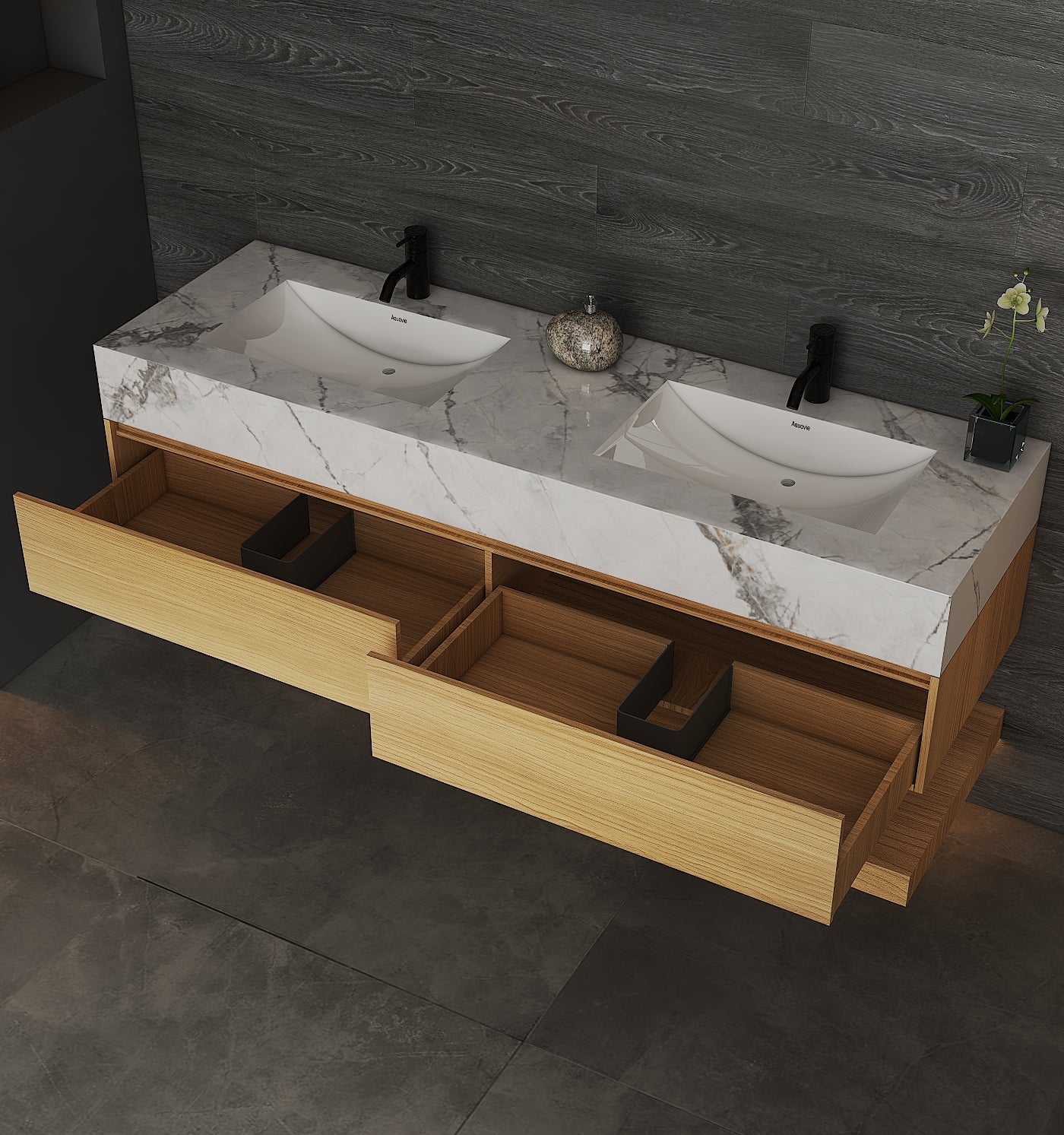 71'',60” Double Sink Stone Top with Hotel - Style Floating Bathroom Vanity - VanityHHT NeoNova Decor