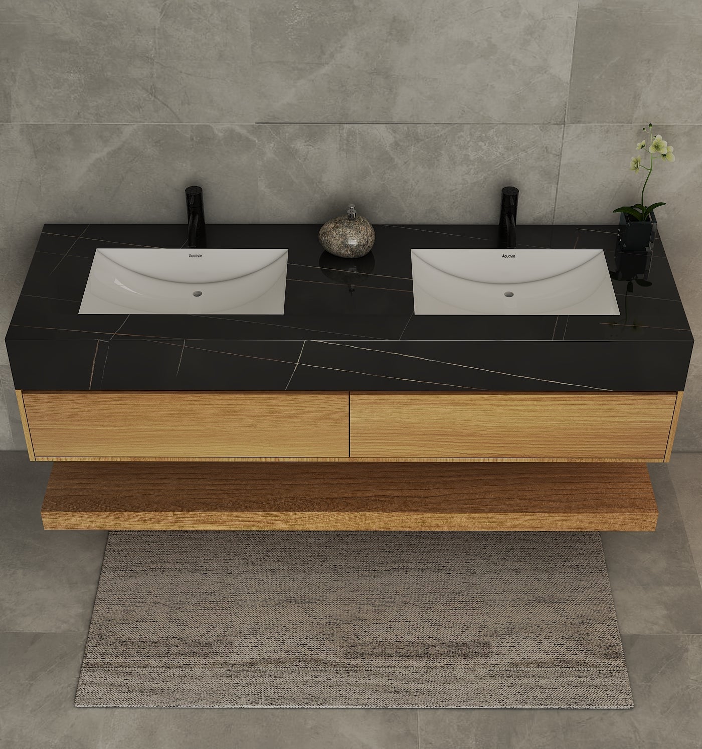 71'',60” Double Sink Stone Top with Hotel - Style Floating Bathroom Vanity - VanityHHT NeoNova Decor