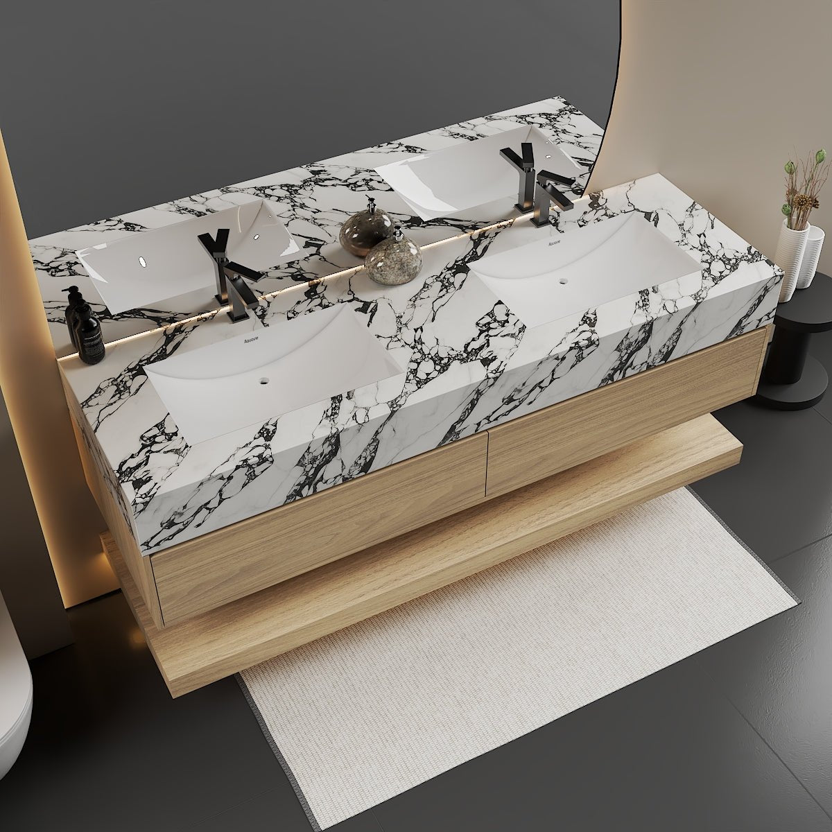 71'',60” Double Sink Stone Top with Hotel - Style Floating Bathroom Vanity - VanityHHT NeoNova Decor