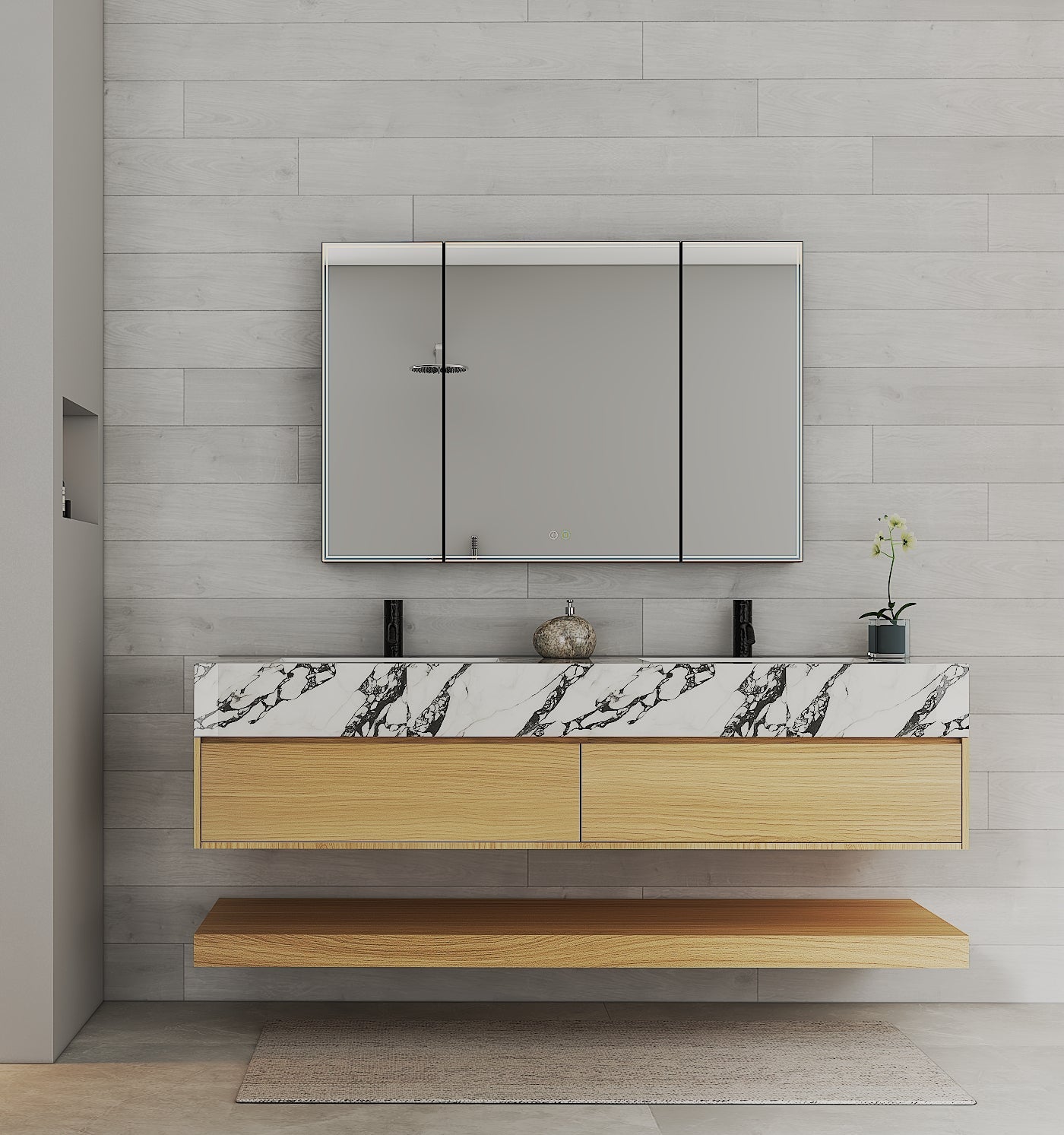 71'',60” Double Sink Stone Top with Hotel - Style Floating Bathroom Vanity - VanityHHT NeoNova Decor