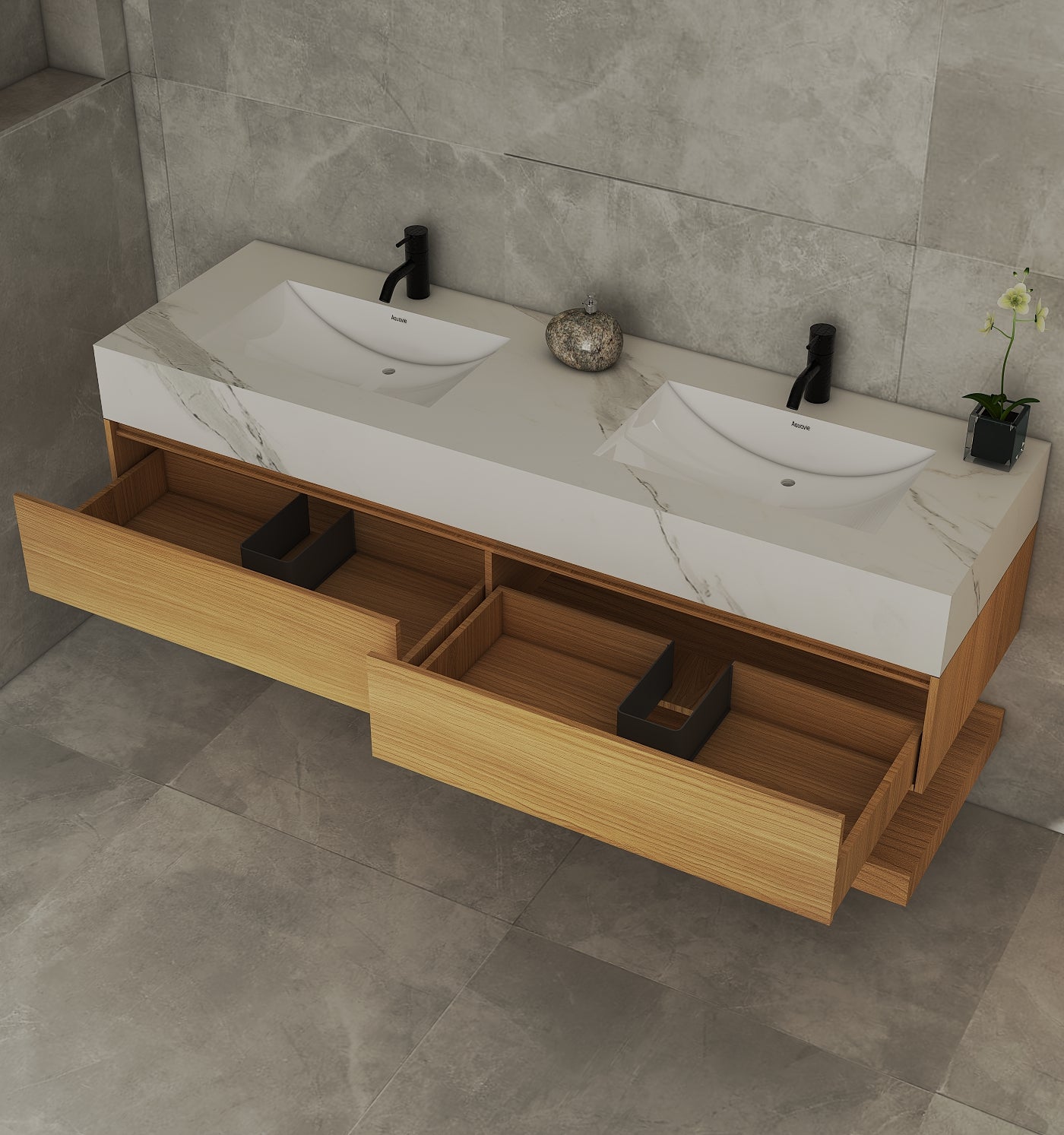 71'',60” Double Sink Stone Top with Hotel - Style Floating Bathroom Vanity - VanityHHT NeoNova Decor