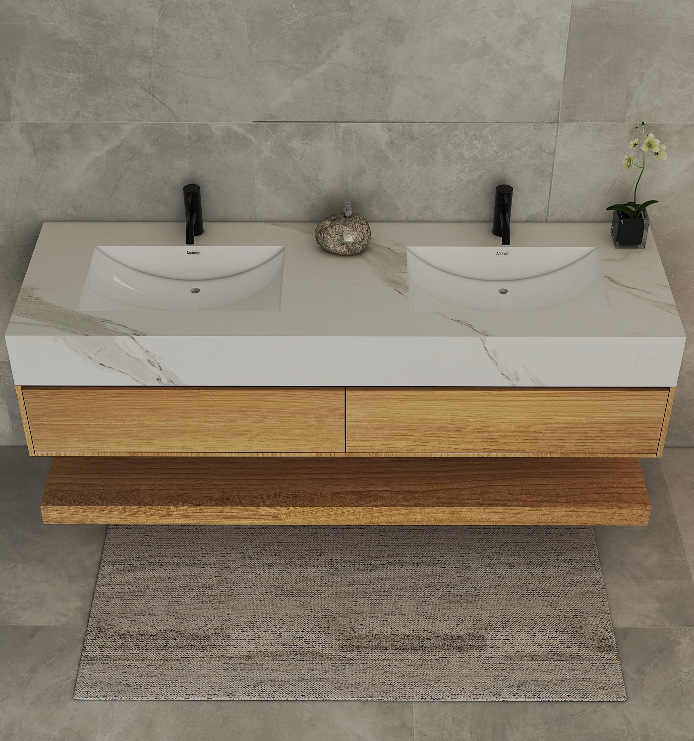 71'',60” Double Sink Stone Top with Hotel - Style Floating Bathroom Vanity - VanityHHT NeoNova Decor