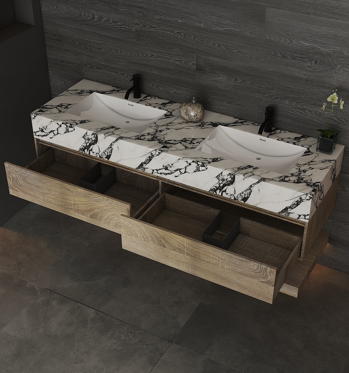 71'',60” Double Sink Stone Top with Hotel - Style Floating Bathroom Vanity - VanityXTX NeoNova Decor
