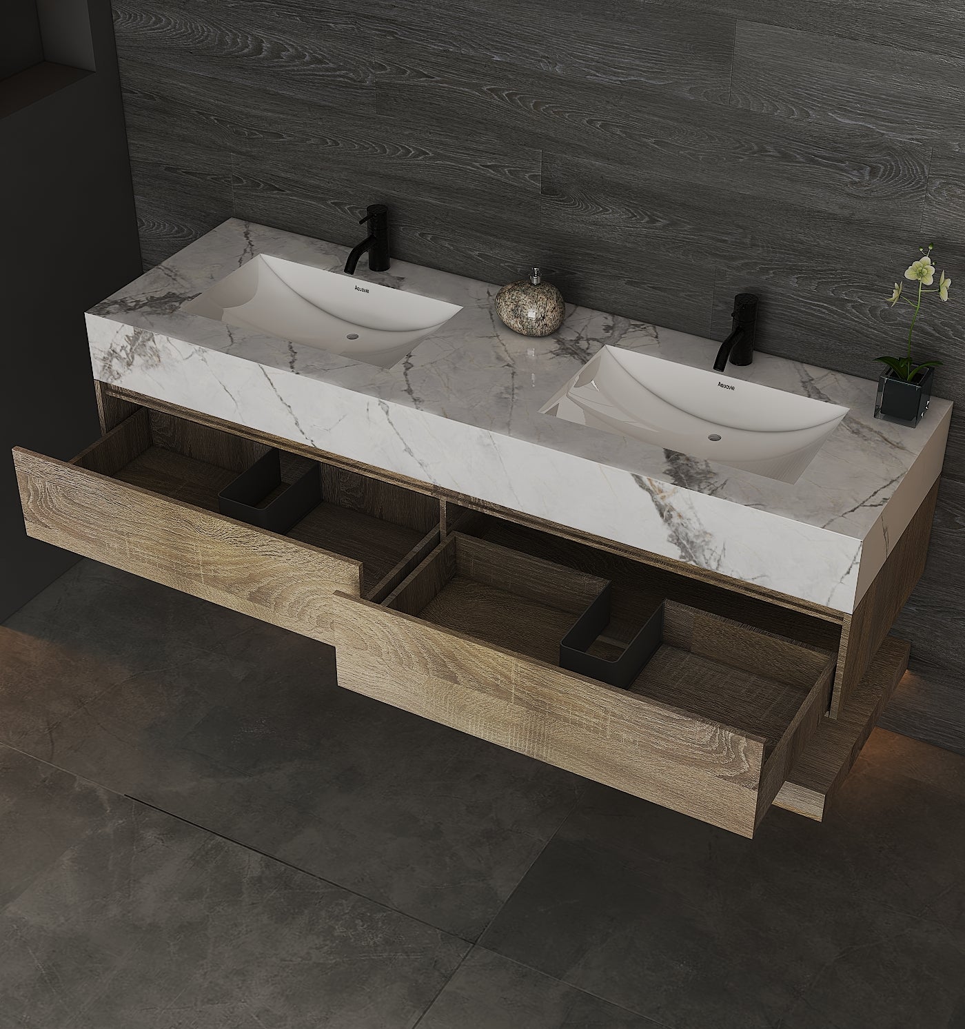 71'',60” Double Sink Stone Top with Hotel - Style Floating Bathroom Vanity - VanityXTX NeoNova Decor