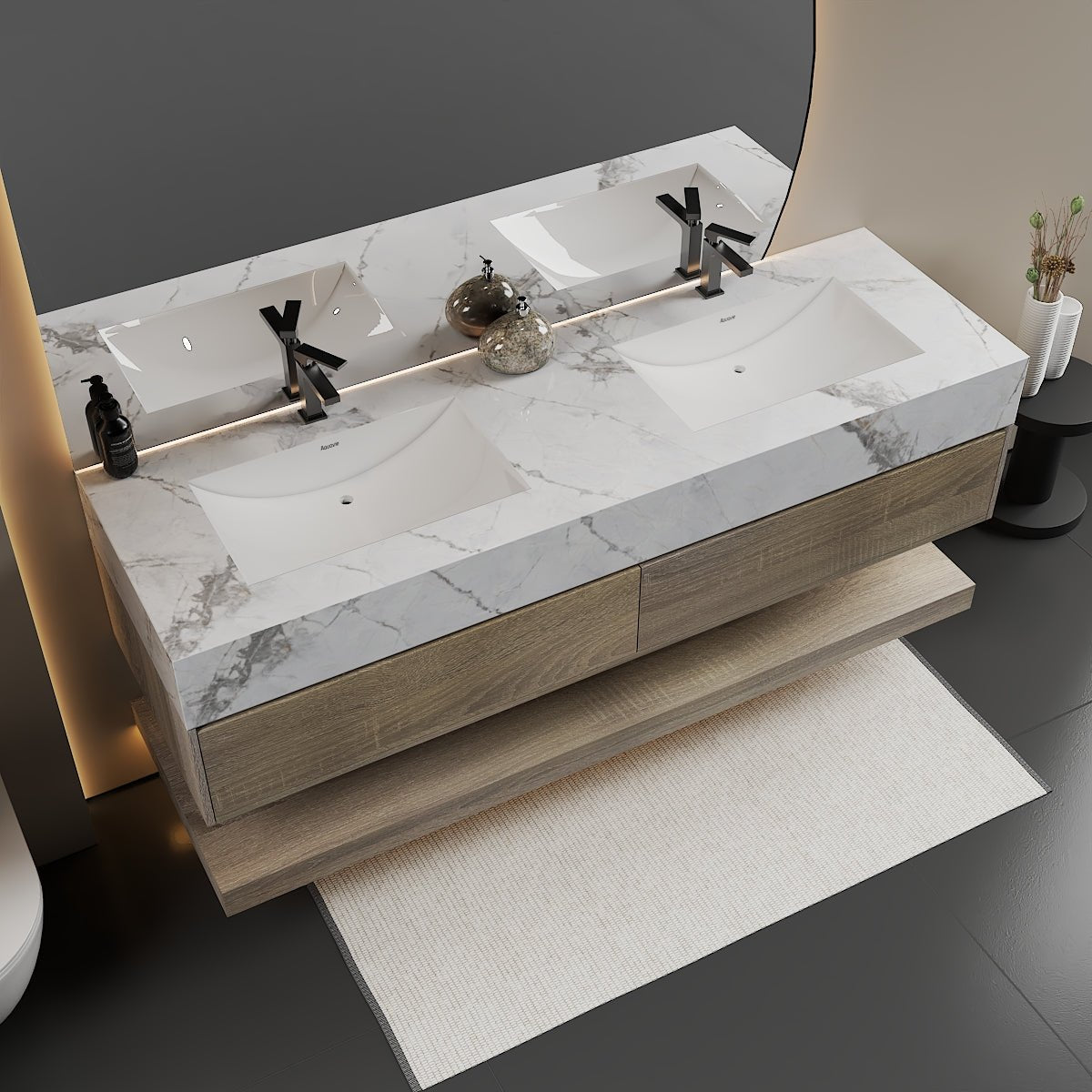 71'',60” Double Sink Stone Top with Hotel - Style Floating Bathroom Vanity - VanityXTX NeoNova Decor