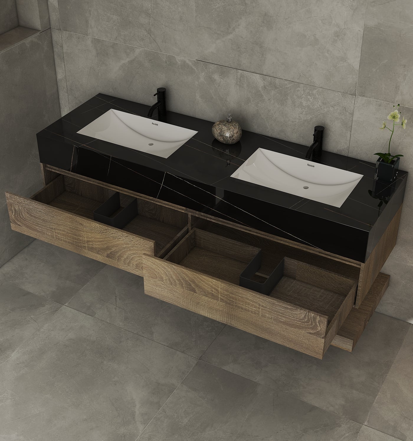 71'',60” Double Sink Stone Top with Hotel - Style Floating Bathroom Vanity - VanityXTX NeoNova Decor