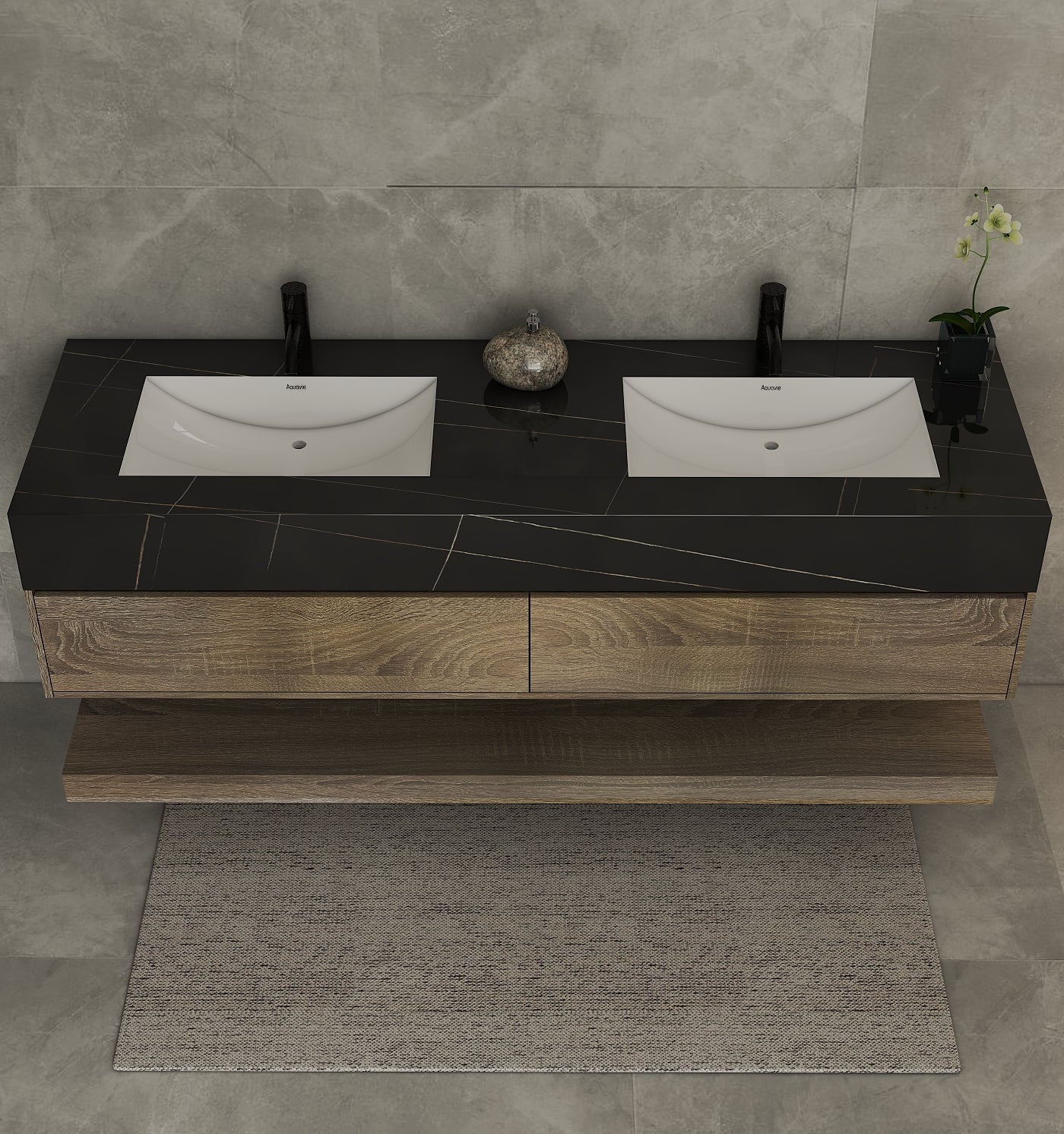 71'',60” Double Sink Stone Top with Hotel - Style Floating Bathroom Vanity - VanityXTX NeoNova Decor