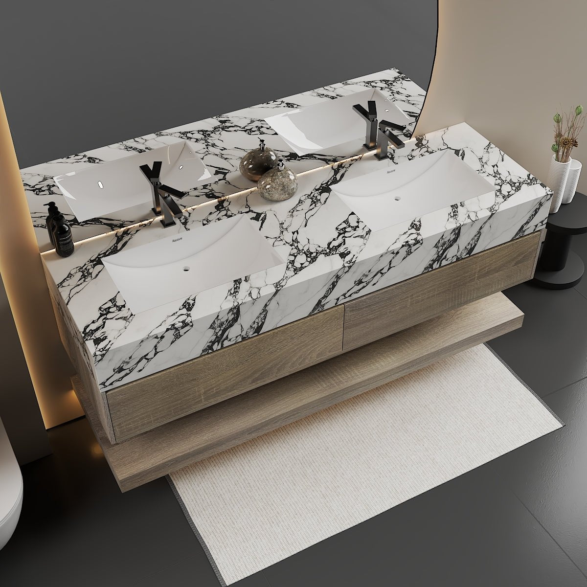 71'',60” Double Sink Stone Top with Hotel - Style Floating Bathroom Vanity - VanityXTX NeoNova Decor