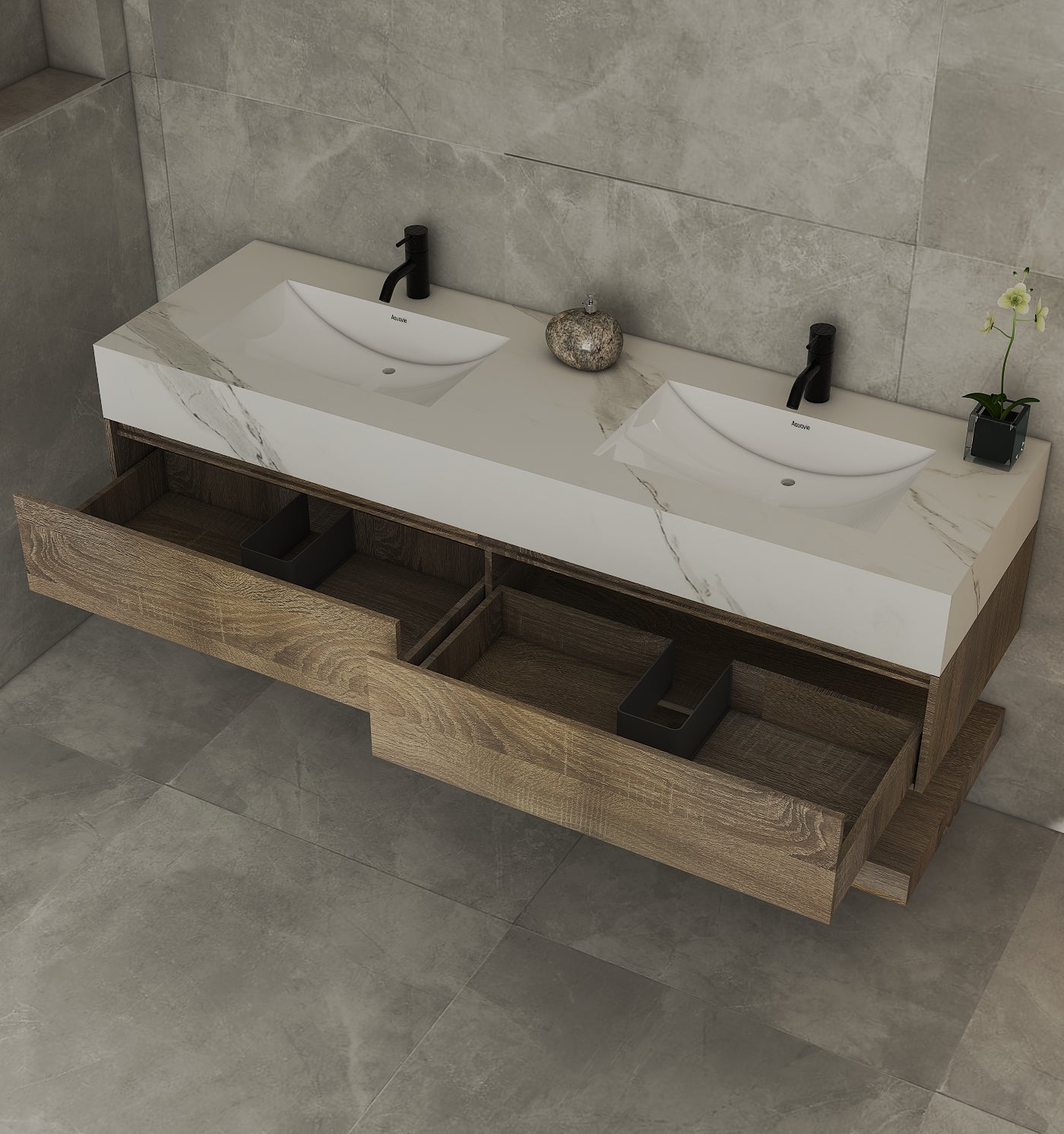 71'',60” Double Sink Stone Top with Hotel - Style Floating Bathroom Vanity - VanityXTX NeoNova Decor