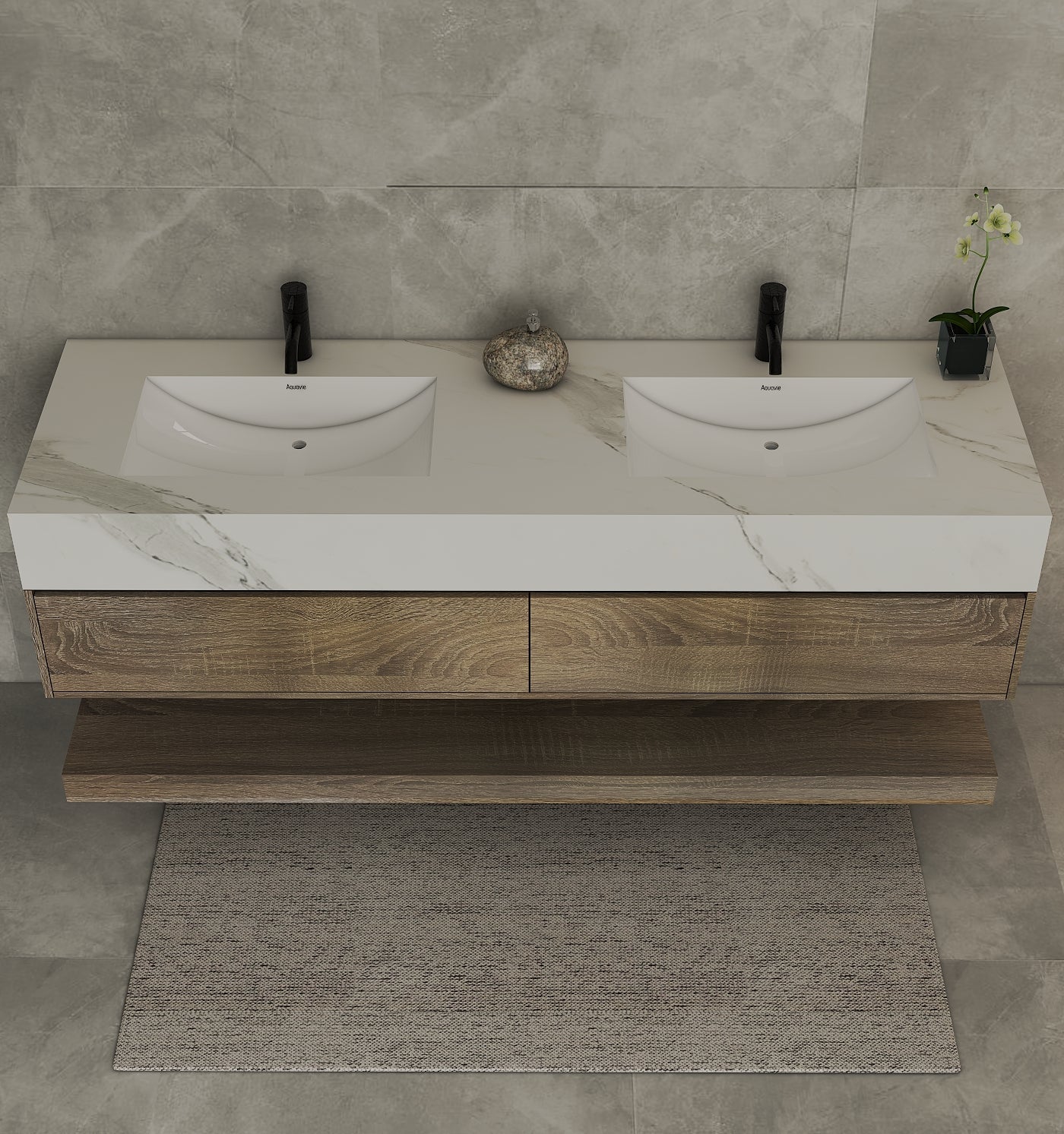 71'',60” Double Sink Stone Top with Hotel - Style Floating Bathroom Vanity - VanityXTX NeoNova Decor