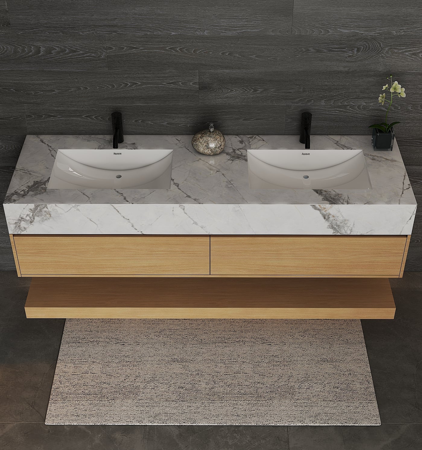 71'',60” Double Sink Stone Top with Hotel - Style Floating Bathroom Vanity - VanityZMR NeoNova Decor