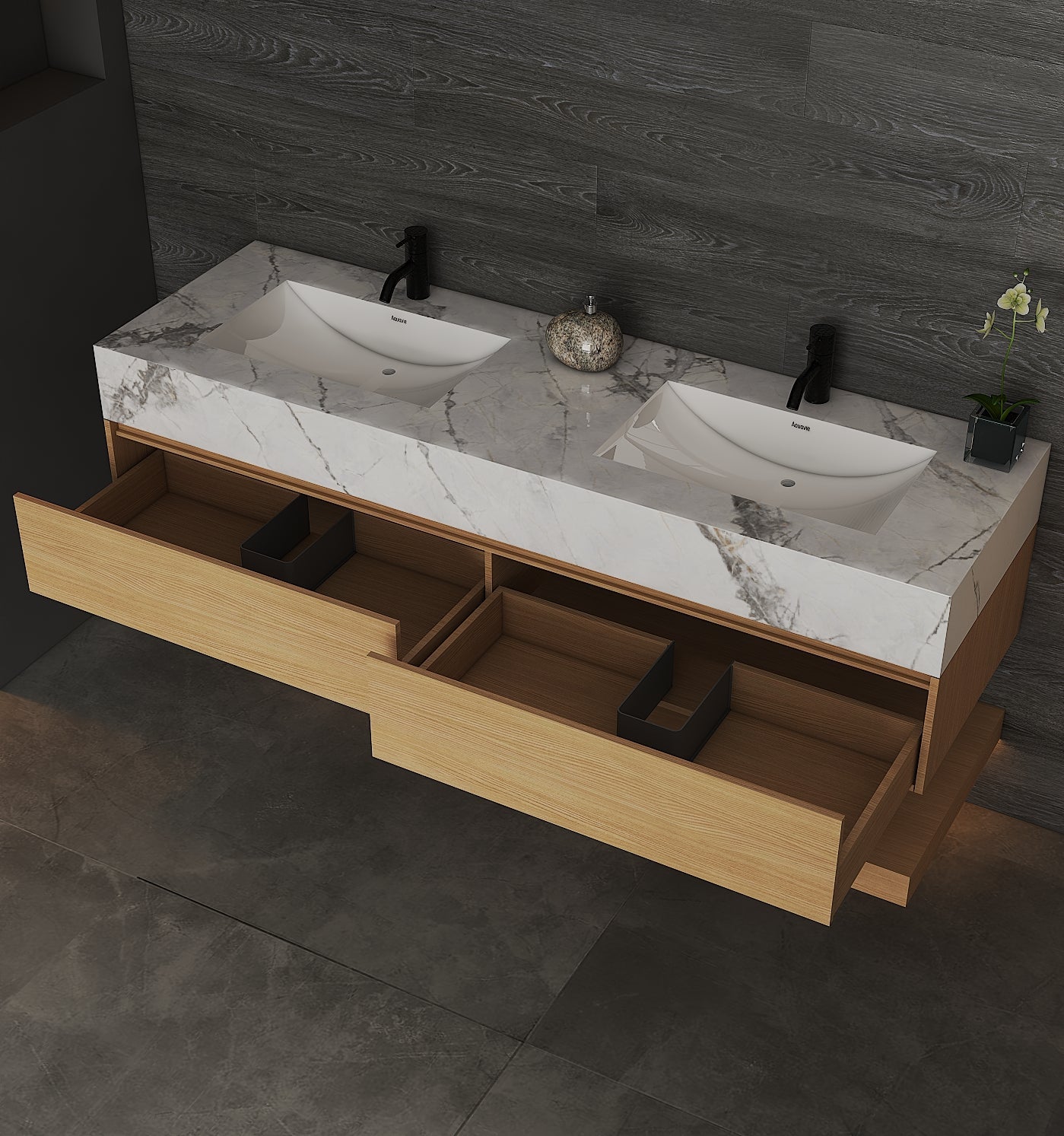 71'',60” Double Sink Stone Top with Hotel - Style Floating Bathroom Vanity - VanityZMR NeoNova Decor