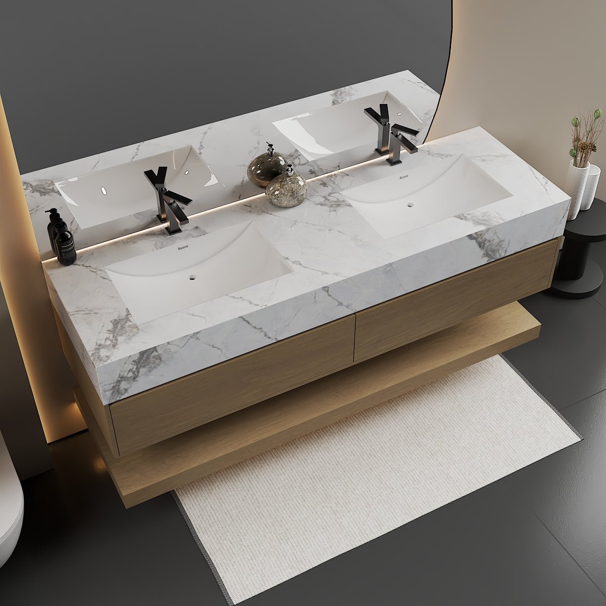 71'',60” Double Sink Stone Top with Hotel - Style Floating Bathroom Vanity - VanityZMR NeoNova Decor