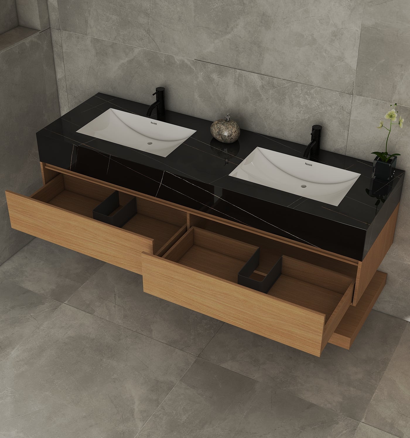 71'',60” Double Sink Stone Top with Hotel - Style Floating Bathroom Vanity - VanityZMR NeoNova Decor