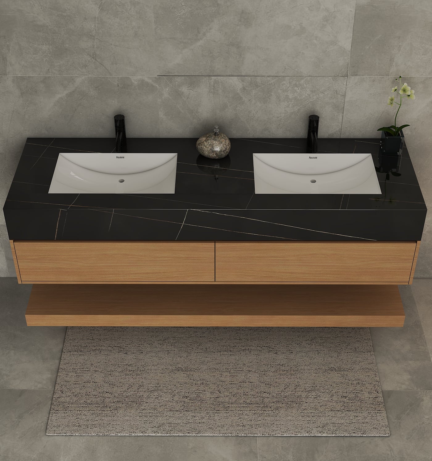 71'',60” Double Sink Stone Top with Hotel - Style Floating Bathroom Vanity - VanityZMR NeoNova Decor
