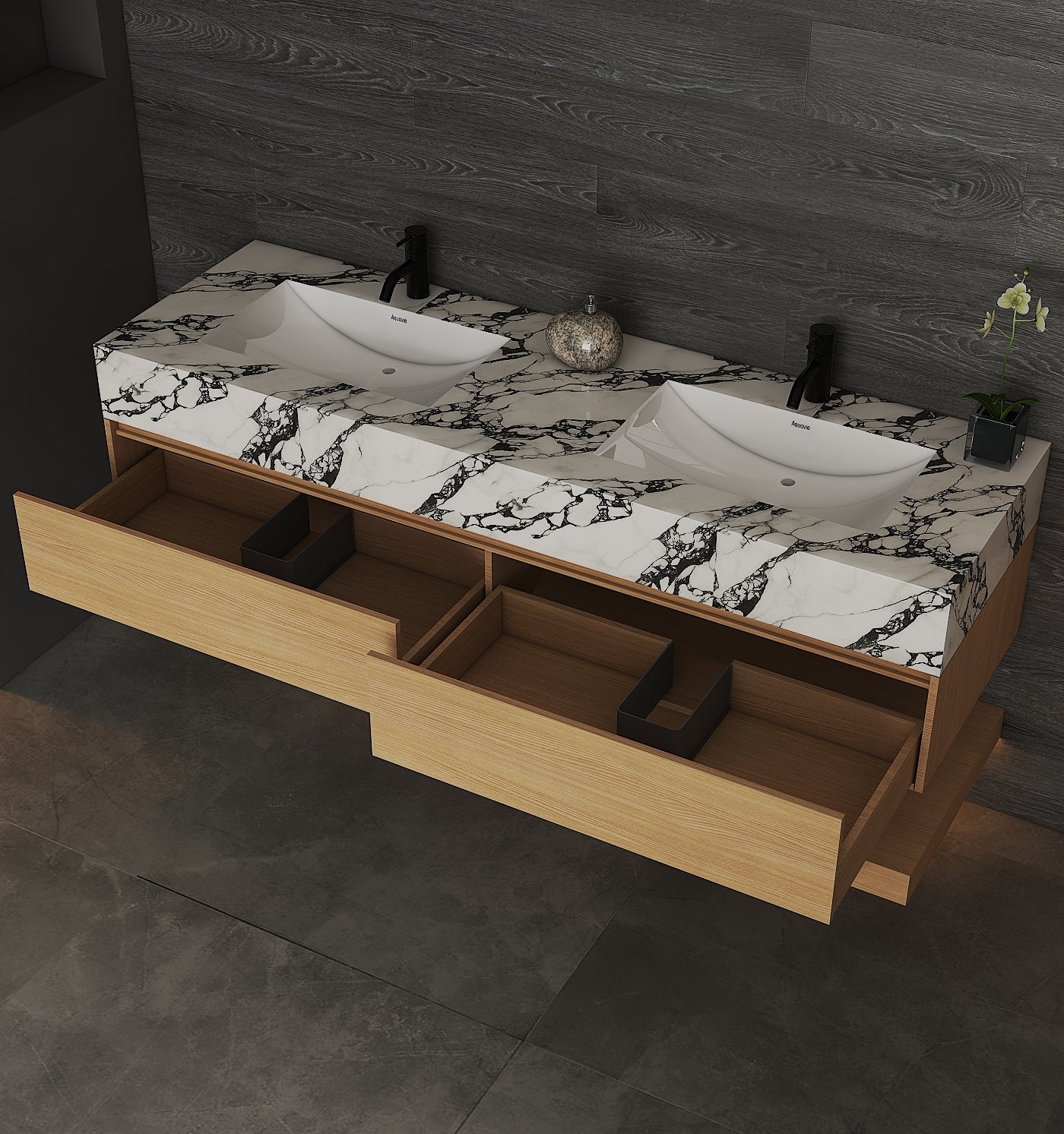 71'',60” Double Sink Stone Top with Hotel - Style Floating Bathroom Vanity - VanityZMR NeoNova Decor