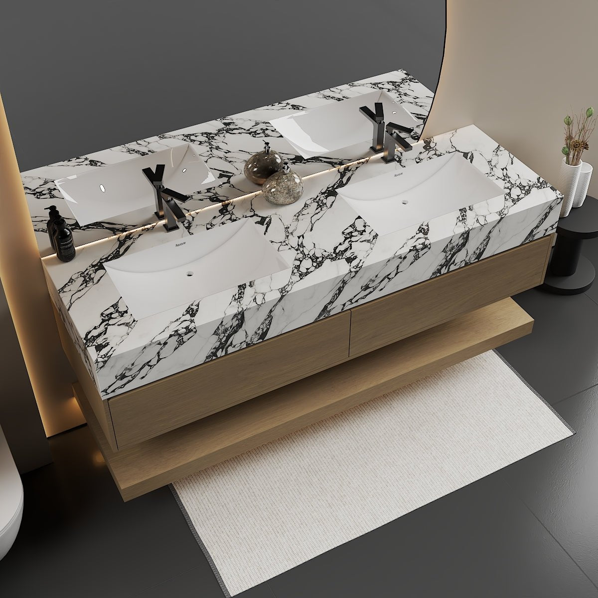 71'',60” Double Sink Stone Top with Hotel - Style Floating Bathroom Vanity - VanityZMR NeoNova Decor
