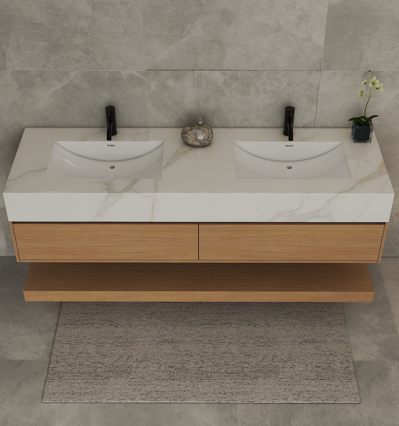 71'',60” Double Sink Stone Top with Hotel - Style Floating Bathroom Vanity - VanityZMR NeoNova Decor