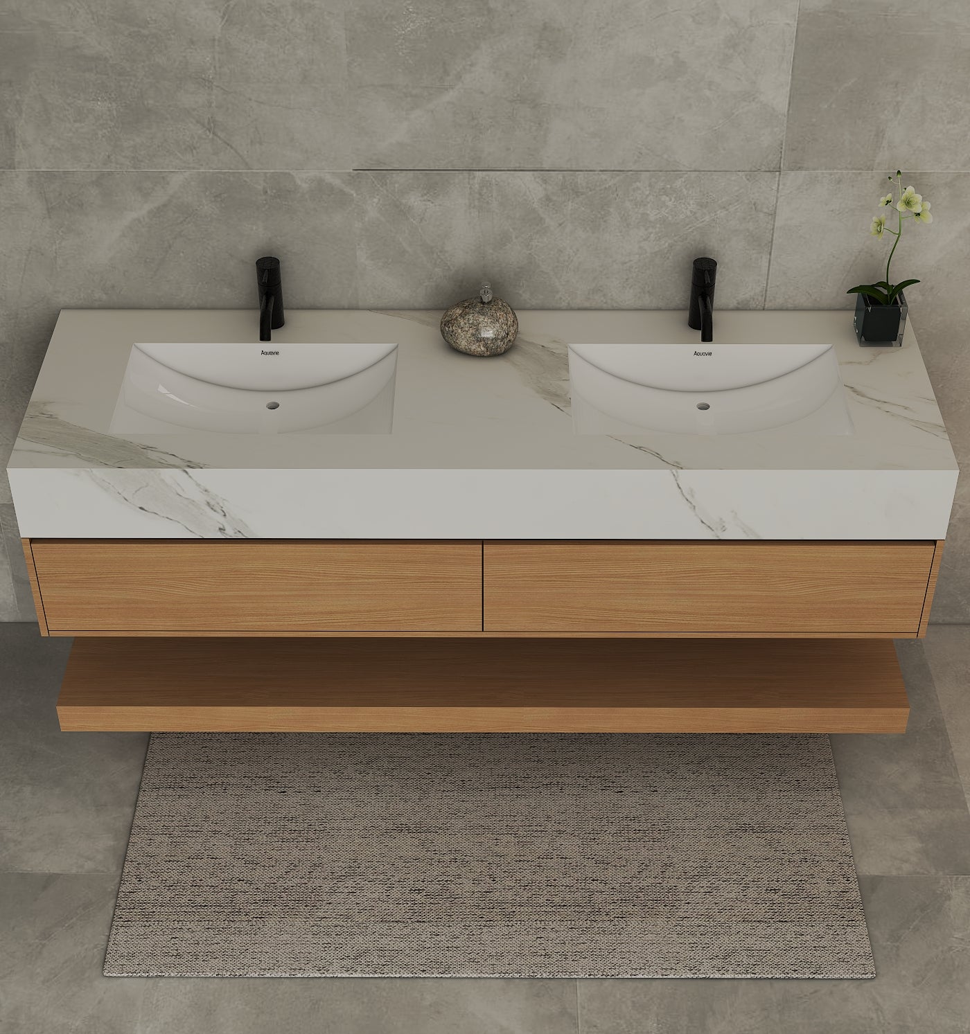 71'',60” Double Sink Stone Top with Hotel - Style Floating Bathroom Vanity - VanityZMR NeoNova Decor