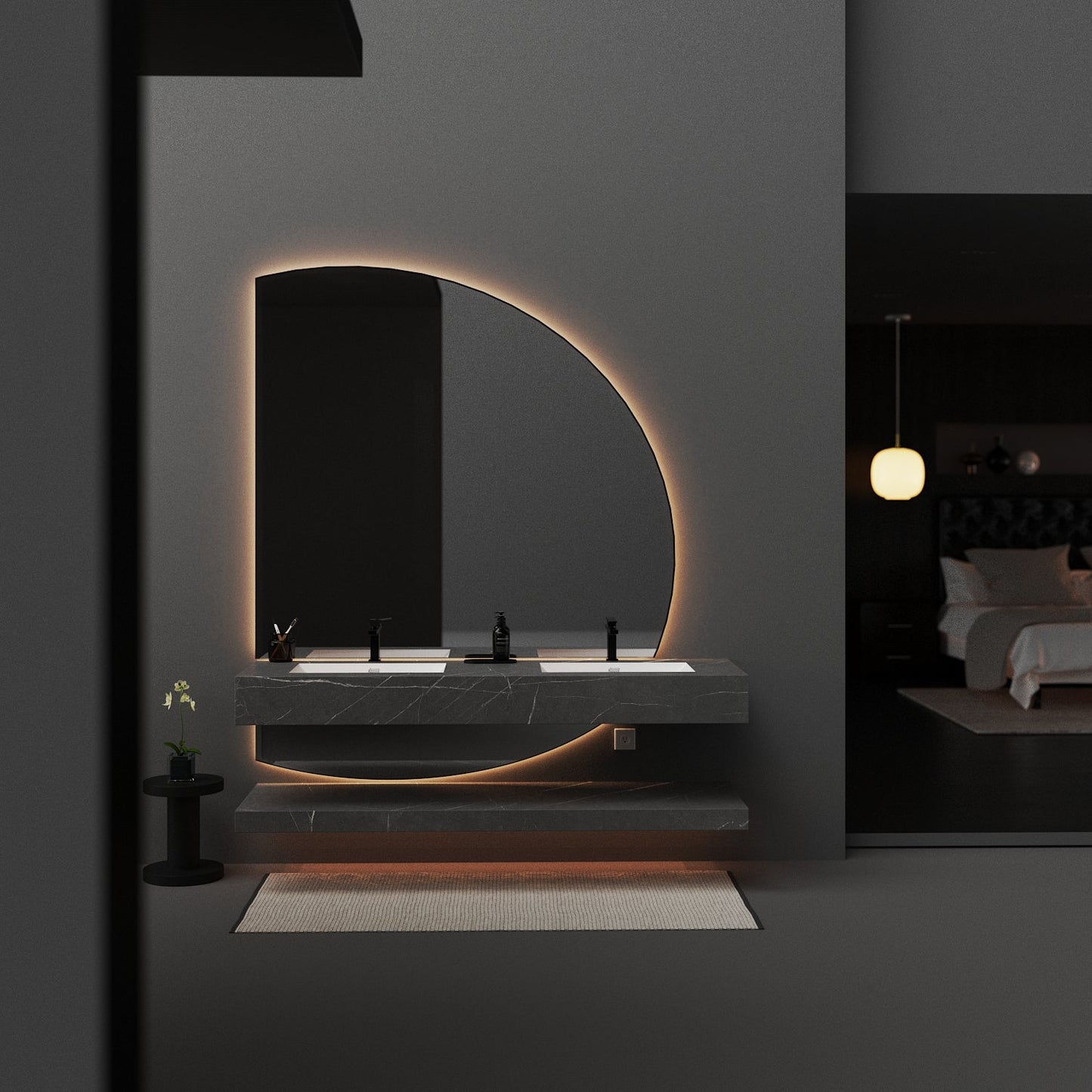 71 Inch Slate Double Sink Floating Vanity – Seamless Stone Basin-A3