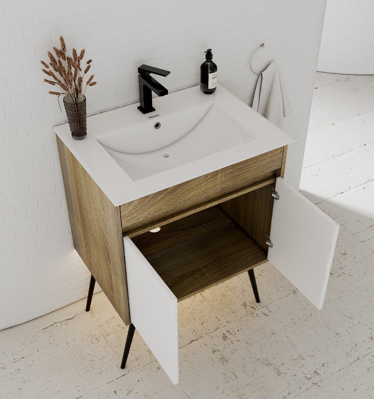 18" Narrow Depth Bathroom Vanity With Ceramic Sink