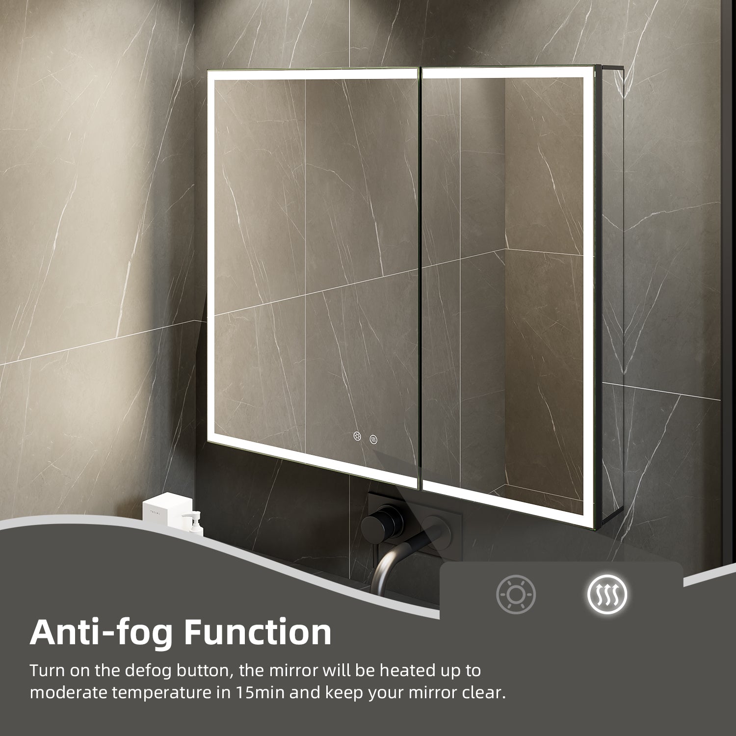 36"x32" Bathroom LED Mirror Cabinet – Dimmable Light, Anti-Fog, Recessed or Surface Mount