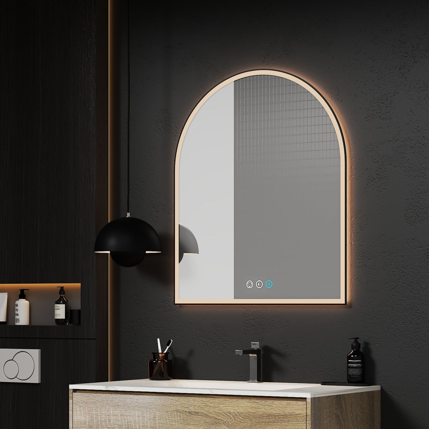 Matte Black Aluminum Frame, 24"x36", Ultra-Clear 5x Tempered Glass, Touch Sensor | NeoNova Decor