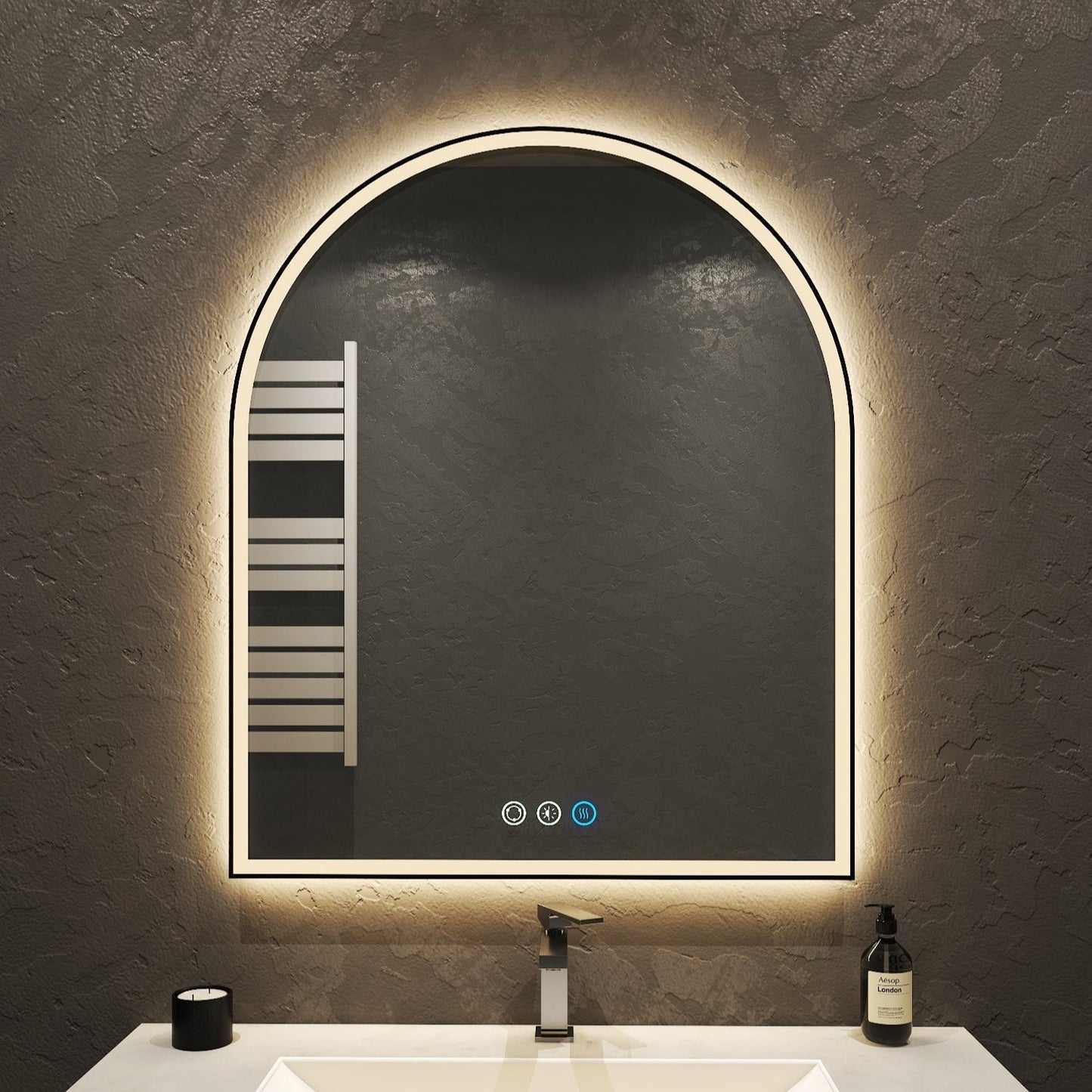 LED Arched Vanity Mirror 30"x36" – Black Frame, Anti-Fog Function, 3 Lighting Modes