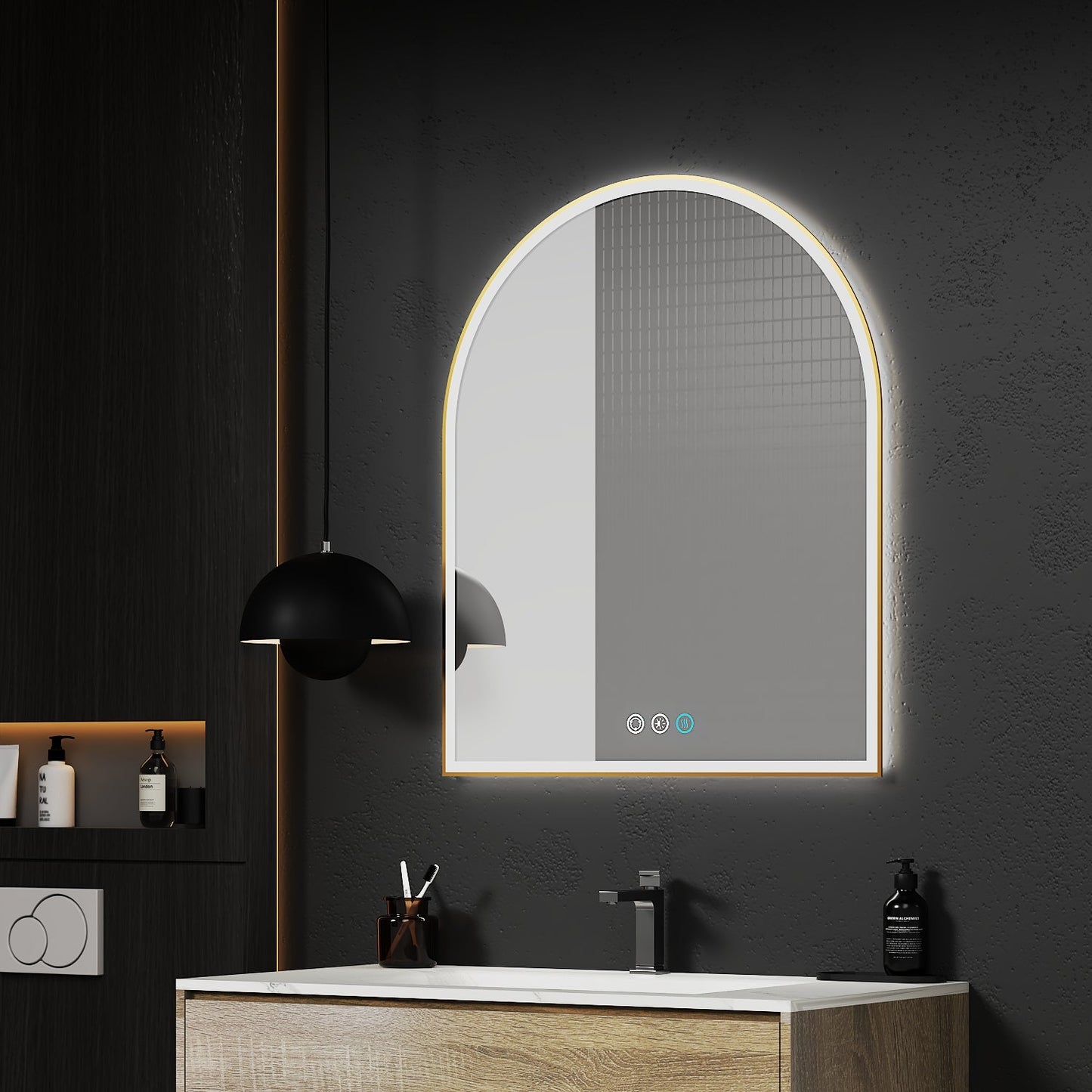 Arched LED Mirror with Gold Metal Frame – 20", 24", 30" - LED MIrror20" x 30" NeoNova Decor